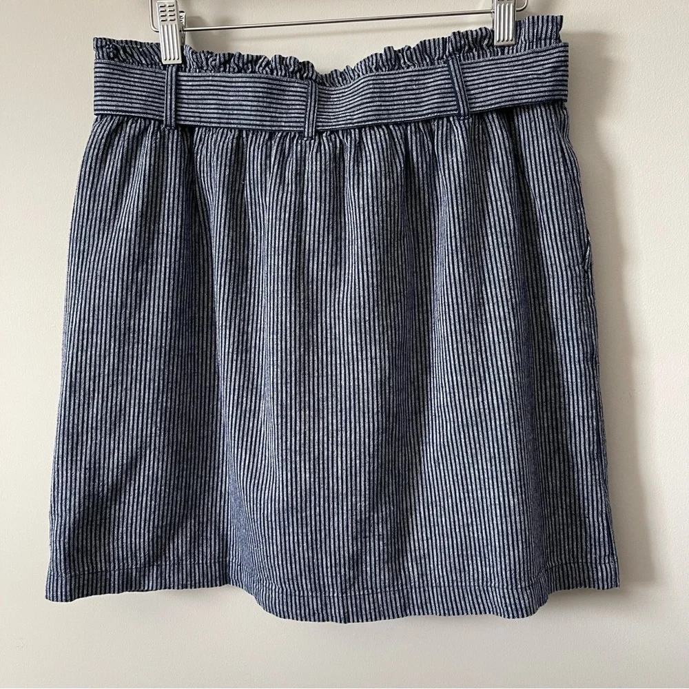 J Crew Linen-cotton paper-bag mini skirt Navy/White Striped Size Medium - Picture 6 of 11